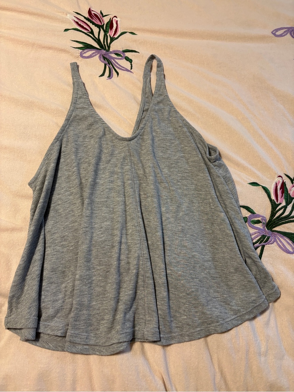 Free People Gray Ribbed Flow Tank Top